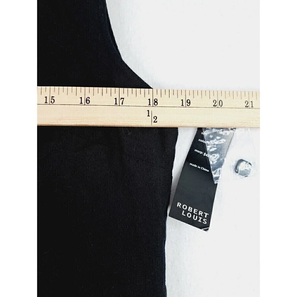 ROBERT Louis Women's Black/White Sleeveless Button Down Tunic V Neck Size M NWT - Picture 2 of 5